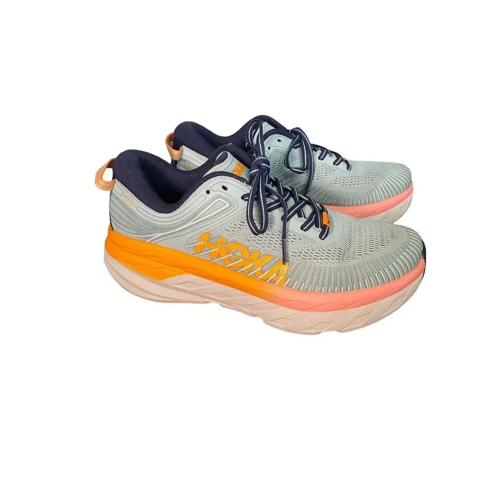 Hoka One One Womens 8.5 Bondi 7 Running Walking Cushion Comfy Workout Blue Shoes - Picture 1 of 13